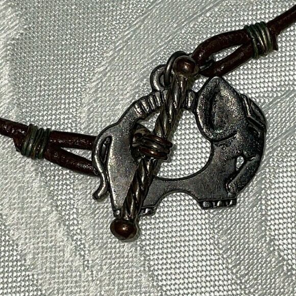 Elephant charm and pendant necklace with elephant toggle clasp on cord - Picture 4 of 7